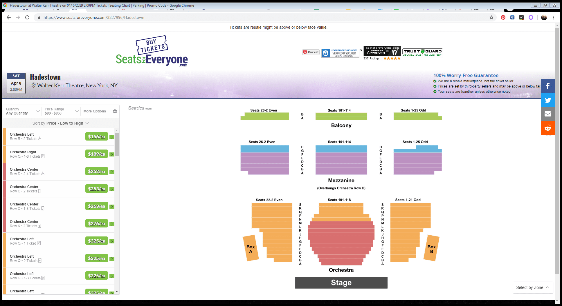 Walter Kerr Theatre Seating Chart | Hadestown Tickets